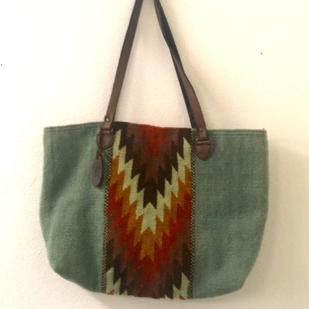 Woven wool zipper tote bag